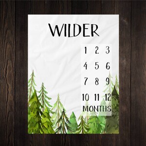 Forest Milestone Blanket Month Growth Tracker Minky Fleece Blanket Baby Shower Gift Rustic Baby Boy Nursery Trees Woodland Watercolor