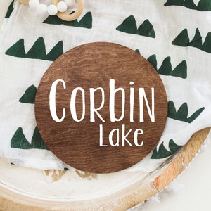 Round Wood Baby Name Sign Wooden Personalized Baby Name Newborn Announcement Custom Nursery Sign Decor