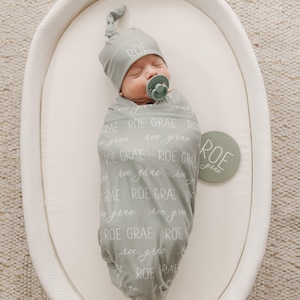 Personalized Swaddle Blanket, Optional Bundle, Newborn Coming Home Outfit Photo Props, Baby Name Announcement Sign, Baby Shower Gift JS12