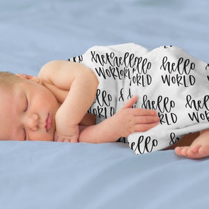 Hello World Swaddle Blanket, Baby Blanket, Birth Announcement Blanket, Baby Girl, Baby Boy, Hospital Swaddle, Coming Home Blanket, Newborn