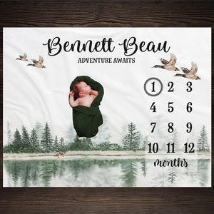 Mallard Duck Milestone Blanket, Monthly Growth Tracker, Personalized Baby Blanket, Custom Blanket, Baby Shower Gift, New Baby Gift, BM01