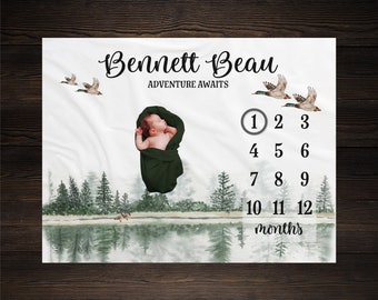 Mallard Duck Milestone Blanket, Monthly Growth Tracker, Personalized Baby Blanket, Custom Blanket, Baby Shower Gift, New Baby Gift, BM01