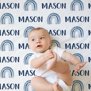 Rainbow Personalized Baby Name Swaddle Blanket, Personalized Baby Gift, Custom Coming Home, Gender Neutral Hospital Blanket,  Shower Gift