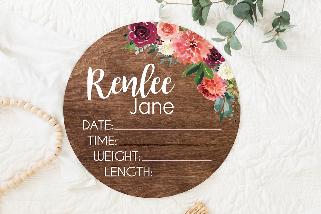 Birth Stats Round Wood Baby Name Sign Wooden Personalized Baby Name ...