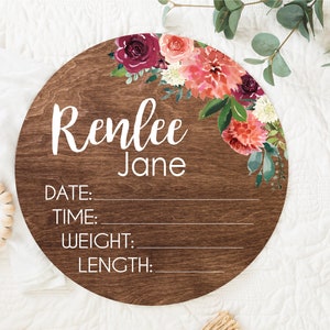Birth Stats Round Wood Baby Name Sign Wooden Personalized Baby Name ...