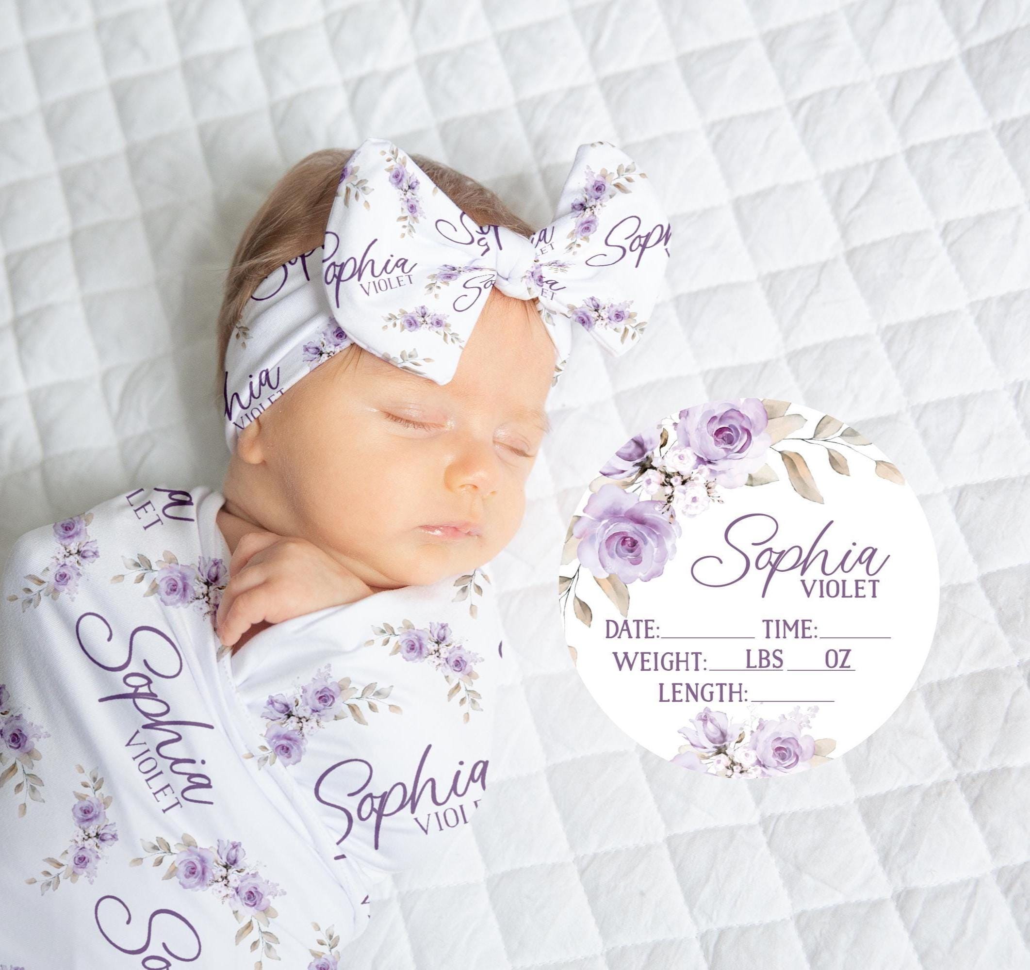 Personalized Rose Swaddle Blanket, Optional Bundle, Newborn Coming Home Outfit Photo Props, Baby Announcement Sign, Baby Shower Gift JS28