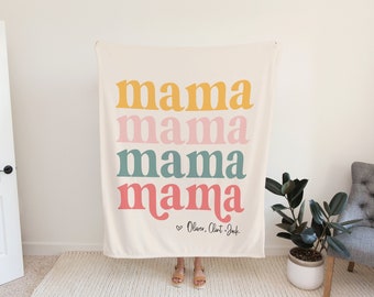 Personalized Mom Mama Retro Blanket - Grandparent Gift for Mothers Day