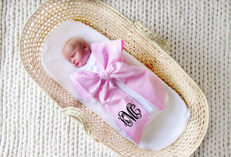 Seersucker Swaddle Seersucker Bow Newborn Swaddle Baby Bow Etsy