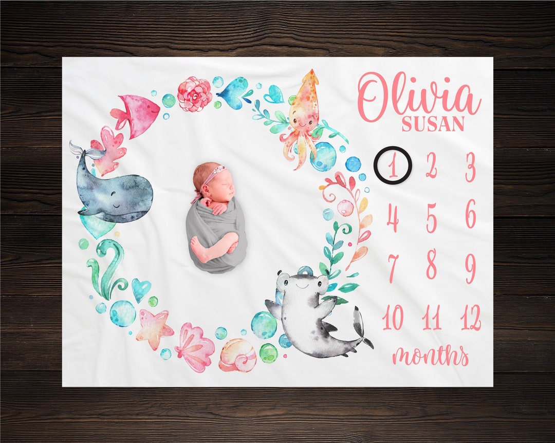 Under the Sea Baby Milestone Blanket, Sea Animals Milestone Blanket ...