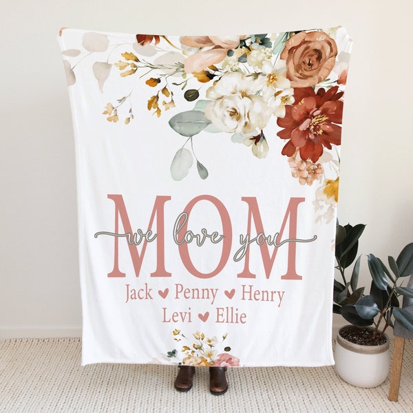 Personalized Floral Blanket for Mom - Mothers Day Gift - Grandparent Gift