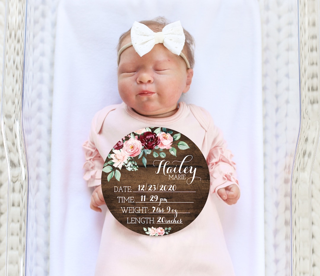 Birth Stats Round Wood Baby Name Sign Wooden Personalized Baby Name ...