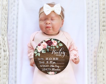 Birth Stats Round Wood Baby Name Sign Wooden Personalized Baby Name Newborn Announcement Custom Nursery Sign Decor Hello World Fresh 48