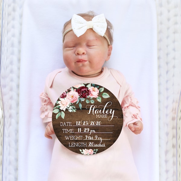 Birth Stats Round Wood Baby Name Sign Wooden Personalized Baby Name Newborn Announcement Custom Nursery Sign Decor Hello World Fresh 48