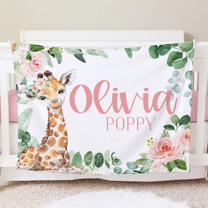  Manta de bebé personalizada con nombre jirafa mamá y bebé,  manta de forro polar súper suave, regalos personalizados para baby shower  para niños y niñas recién nacidos, 30 x 40 pulgadas 