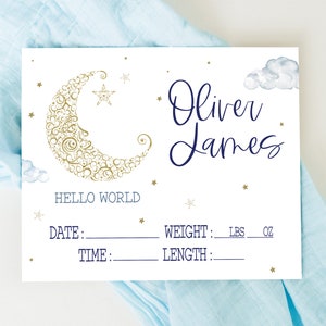 Moon and Stars Birth Stat Sign, Custom Wood Sign, Nursery Decor, Name Announcement Sign, Personalized Baby gift, Hello World