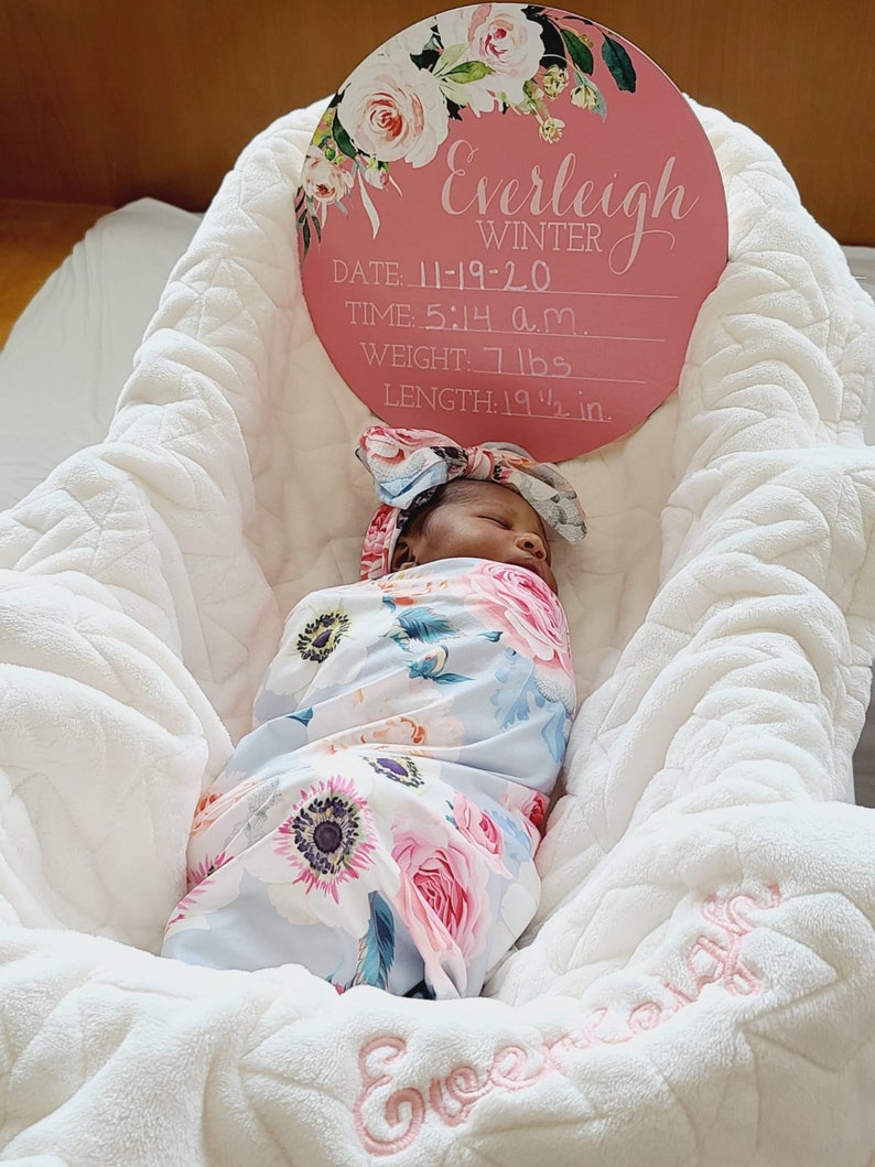 Birth Stats Round Wood Baby Name Sign Wooden Personalized Baby Name ...