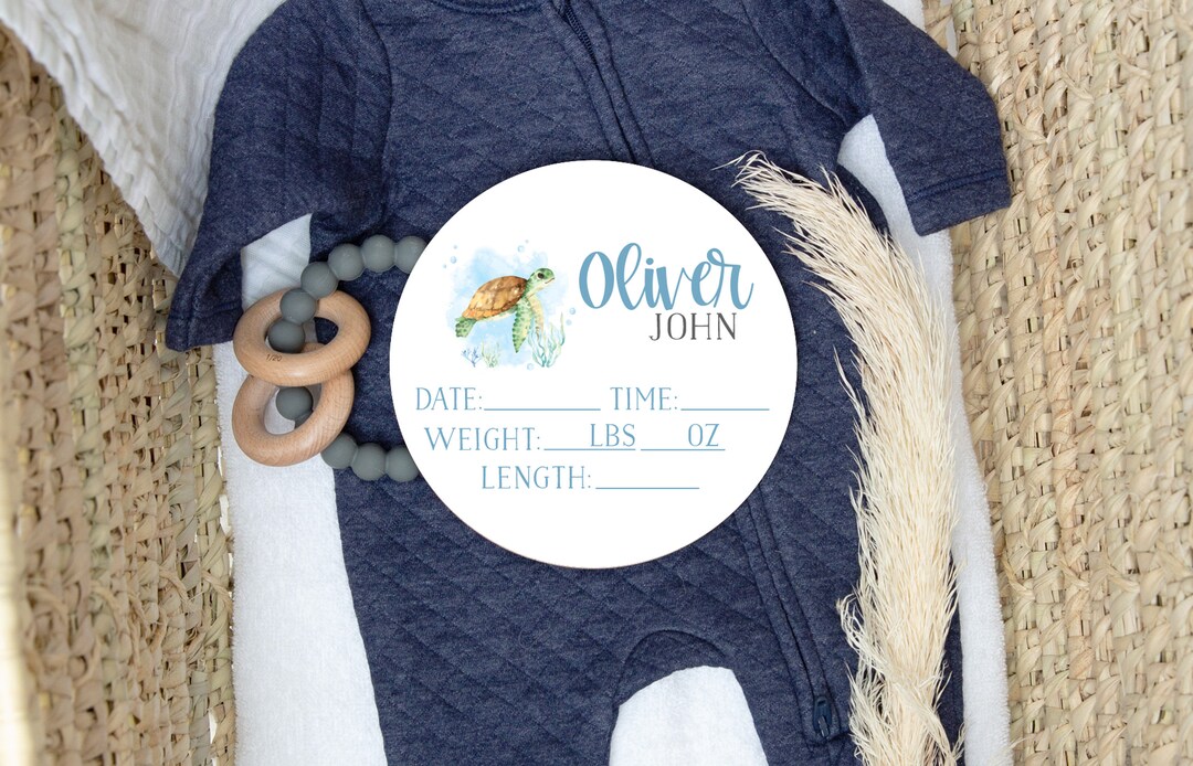 Sea Turtle Birth Stats Round Wood Baby Name Sign Wooden Personalized ...
