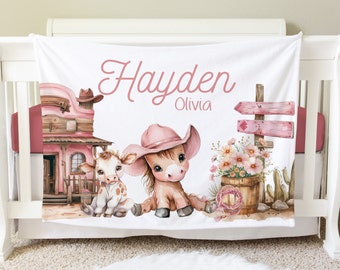 Western Blanket, Cowgirl Personalized Baby Blanket Gift, Toddler Blanket, Desert Decor, Toddler Birthday Gift, Western Theme Nursery  BB39