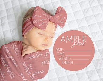 Personalized Swaddle Blanket, Optional Bundle, Newborn Coming Home Outfit Photo Props, Baby Name Announcement Sign, Baby Shower Gift JS7