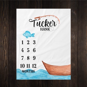 Fishing Milestone Blanket Bear Month Blanket Baby Growth Tracker Fleece Blanket Baby Shower Baby Newborn Gift Minky Baby Boy Neutral Nursery