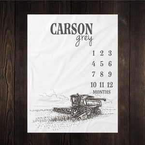 Combine Milestone Blanket Month Blanket Baby Growth Tracker Soft Blanket Baby Shower Gift Newborn Boy Blanket Watch Me Grow Farmer Country