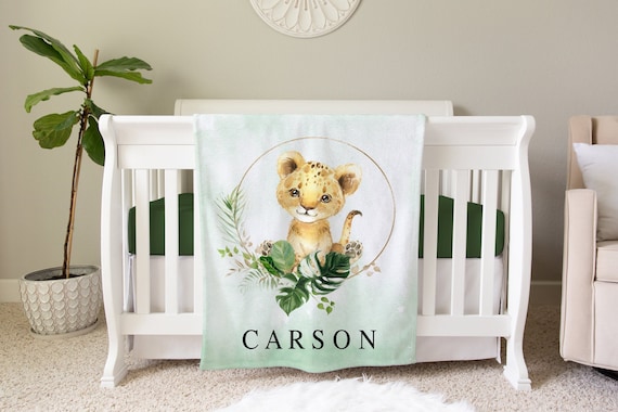 Lion Blanket, Personalized Baby Blanket Gift, Toddler Blanket, Safari Nursery Decor, Toddler Birthday Gift, Tropical Lion Jungle Blanket