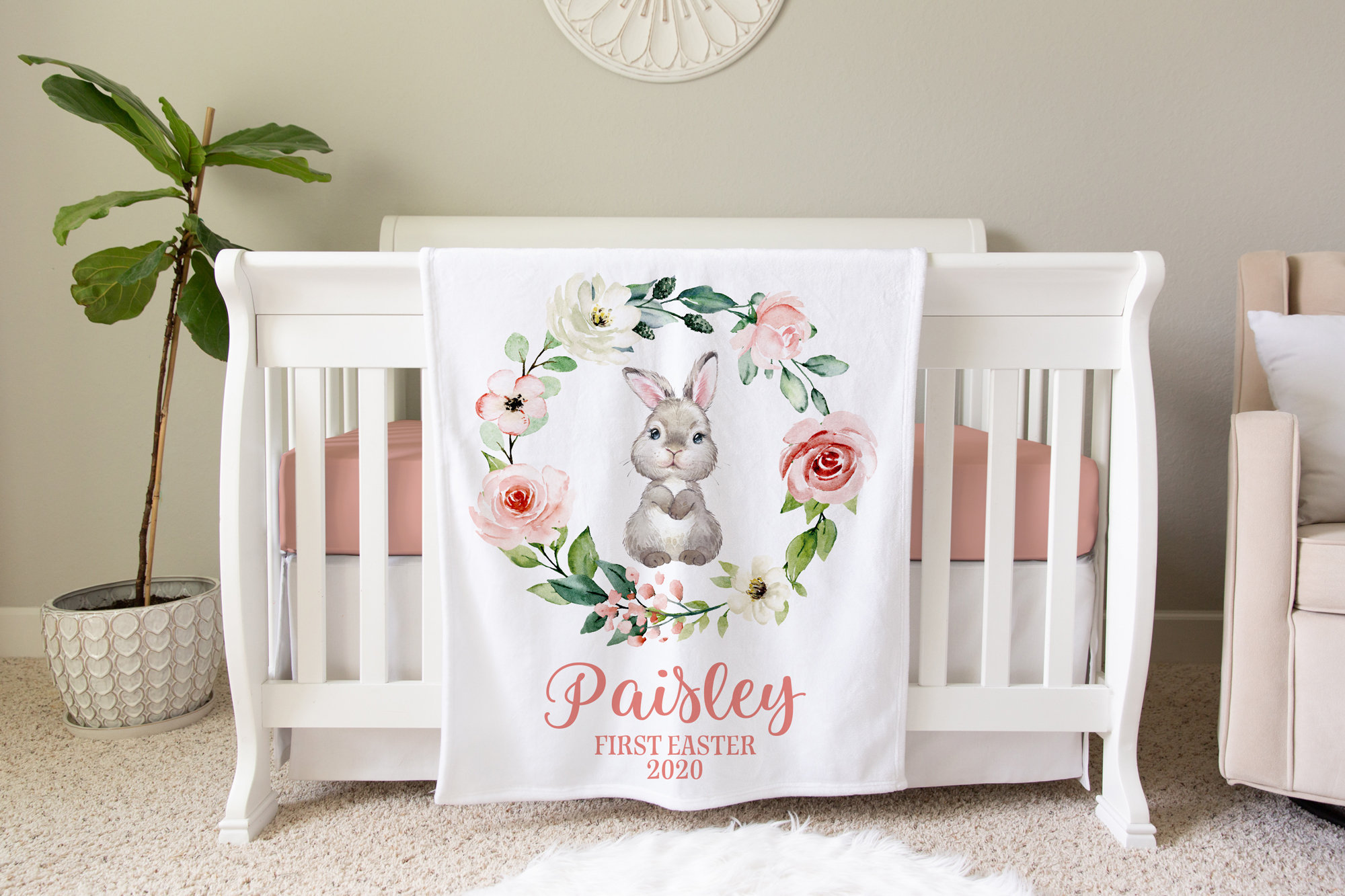 First Easter Gift, Personalized Baby Blanket, Personalized Baby Gift, Bunny Blanket, Easter Blanket, Baby Shower Gift Birthday Gift Animal