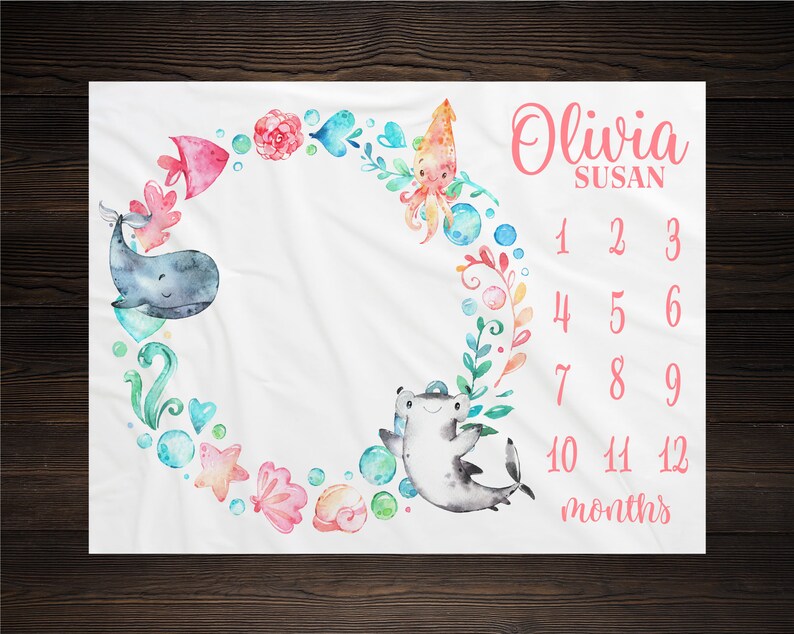 Under the Sea Baby Milestone Blanket Sea Animals Milestone Etsy
