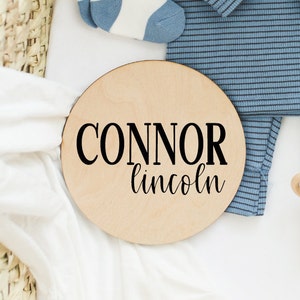 Round Wood Baby Name Sign Wooden Personalized Baby Name Newborn Announcement Custom Nursery Sign Decor