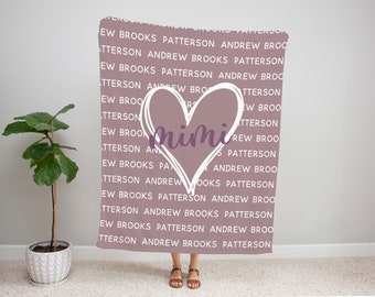 Mothers Day Gift Personalized Mom or Grandparent Blanket With Kids Names, MB05