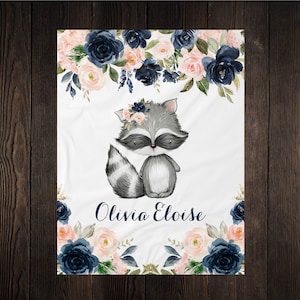 Gepersonaliseerde Baby Naam Deken, Gepersonaliseerde Baby Gift, Racoon, Custom Coming Home Hospital Blanket, Baby Shower Gift Verjaardagscadeau Woodland