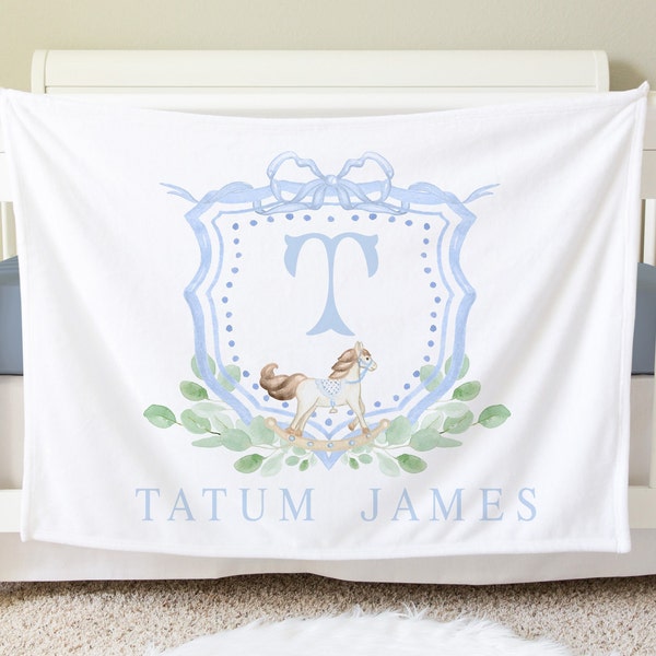 Newborn Towel with Rocking Horse Embroidery In Blue main image 1