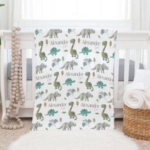 Dinosaur Blanket, Personalized Baby Blanket Gift, Toddler Blanket, Dinosaur Decor, Toddler Kids Dinosaur Theme Birthday Gift, image 1