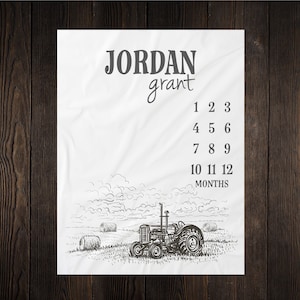 Tractor Milestone Blanket Month Blanket Baby Growth Tracker Soft Blanket Baby Shower Gift Newborn Boy Blanket Watch Me Grow Farmer Country