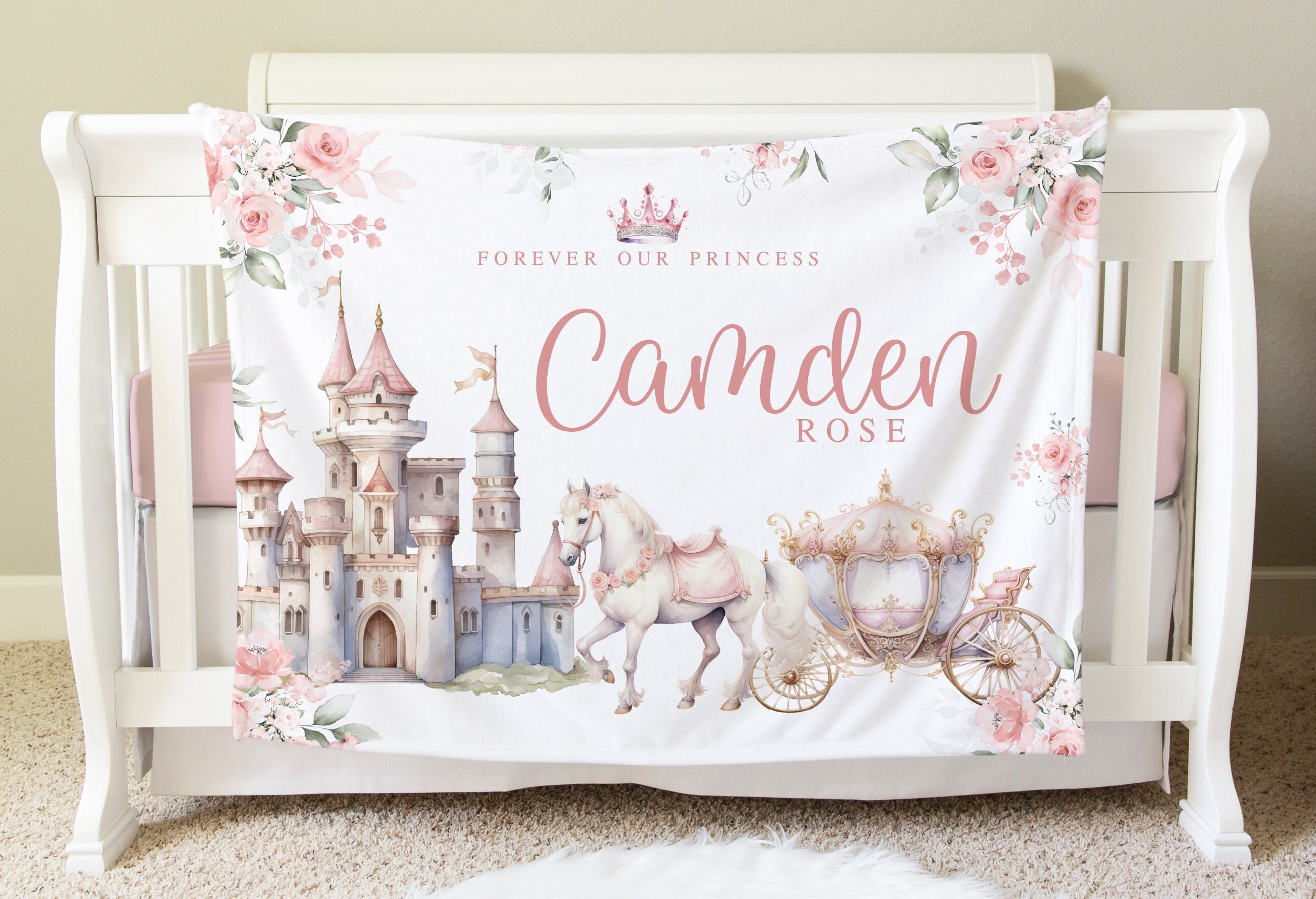Princess Personalized Blanket, Custom Baby Blanket, Baby Shower Gift, Princess Nursery Blanket, Crib Blanket, Newborn Photos Prop, BB44