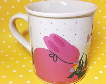 Vintage Papel Freelance Korea Spring Easter Pink Bunny Rabbit Mug