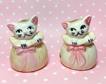 Vintage Japan White Kittens in Sacks Salt & Pepper Shakers