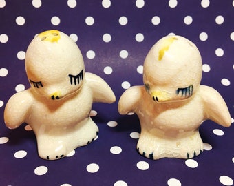 Unusual Vintage Japan White Chick Salt and Pepper Shakers