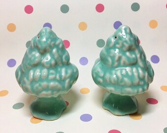 Vintage Pastel Light Seafoam Green Tree Salt and Pepper Shaker Set