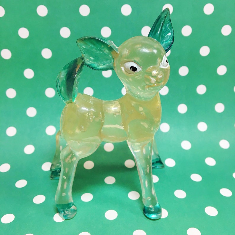 Vintage Hong Kong Green Clear Lucite Fawn Deer Figurine image 3