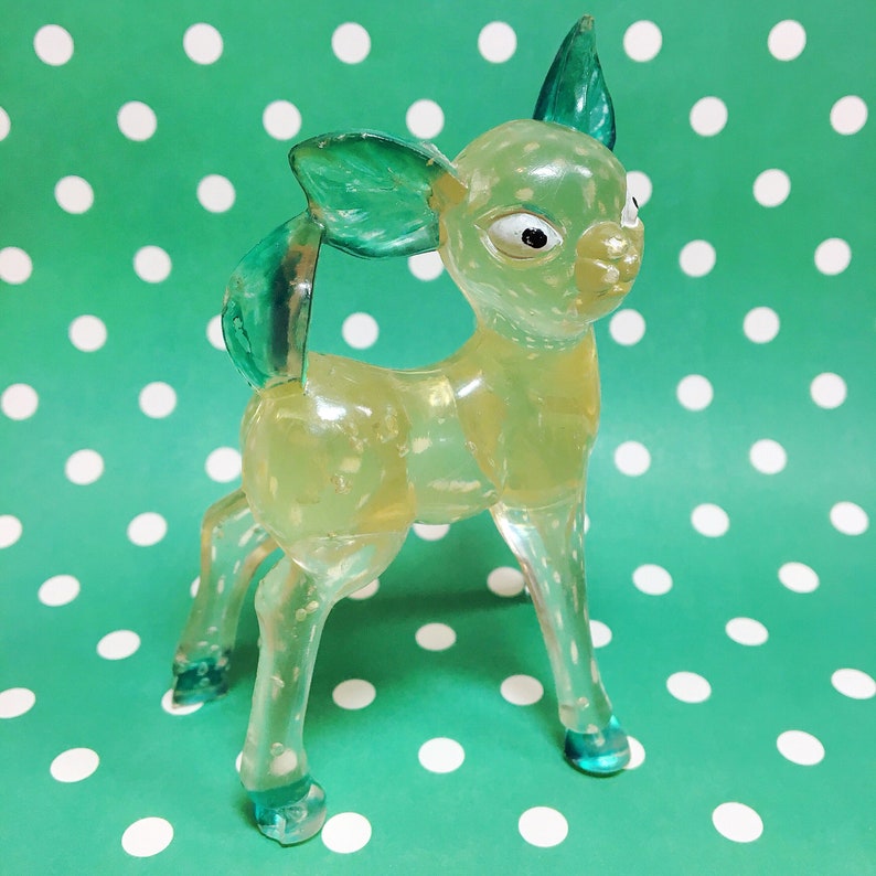 Vintage Hong Kong Green Clear Lucite Fawn Deer Figurine image 1