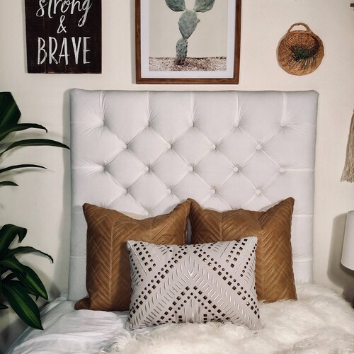 Dorm Room Twin Upholstered Headboard in Tan Velvet Diamond Etsy