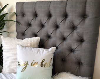 Dorm Room Twin Upholstered Headboard - Grey Linen Diamond Tufted
