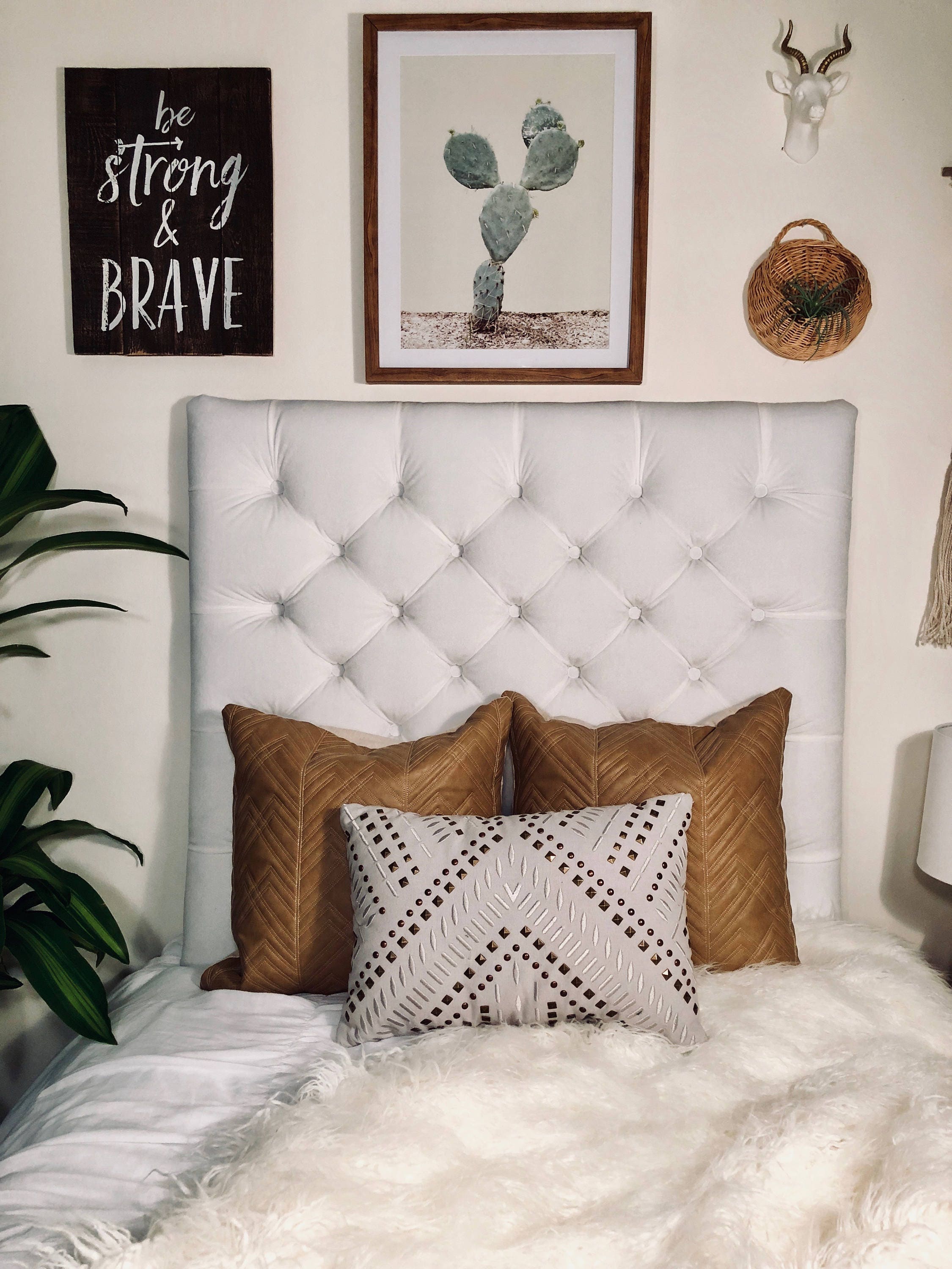 Dorm Room Twin Upholstered Headboard In White Velvet Tufted Etsy