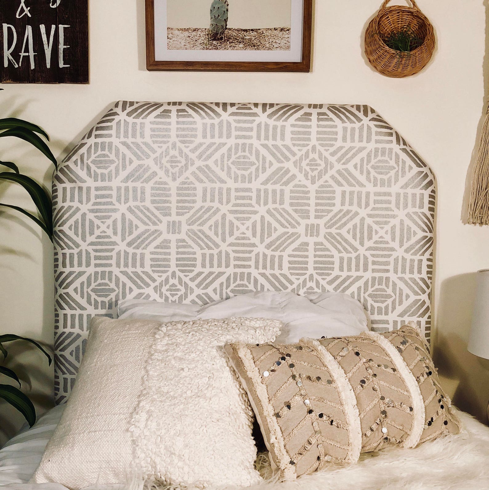 Dorm Room Twin Headboard Geometric Silver & White Print Etsy