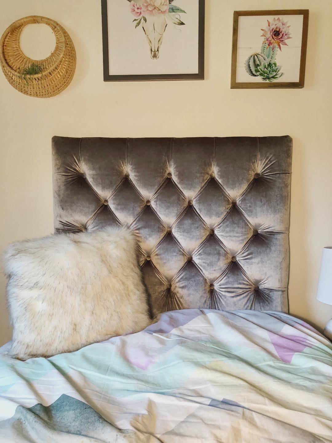 Dorm Room Twin Upholstered Headboard - Grey Velvet Diamond Tufted - Etsy