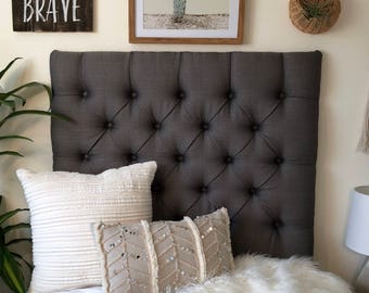 Twin Graphite Linen Headboard: Diamond Tufted Dorm Room Decor