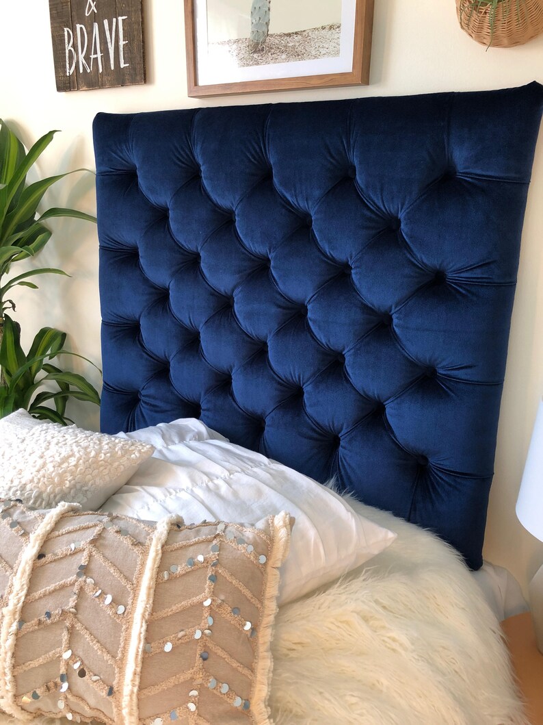 Dorm Room Twin Upholstered Headboard in Navy Blue Velvet Etsy