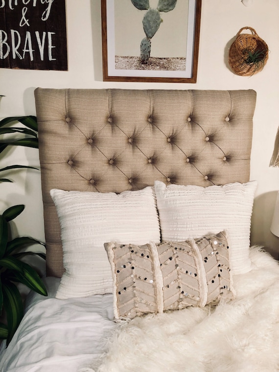 Dorm Room Twin Upholstered Headboard Latte Linen Tufted Latte Tan Linen Headboard 2 Styles Available Diamond And Square Tufted