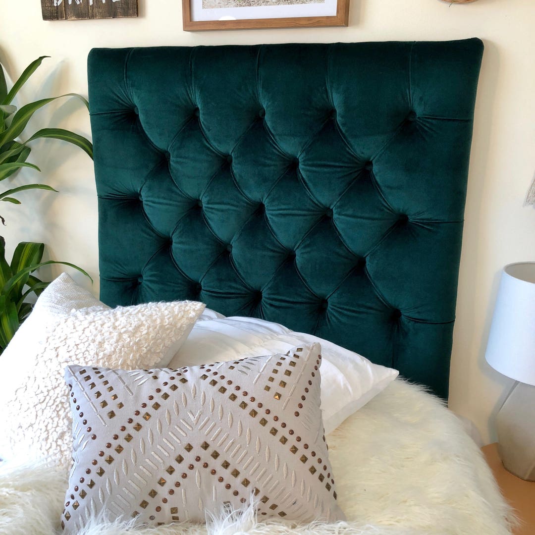 Dorm Room Twin Upholstered Headboard - Emerald Green Velvet Diamond ...